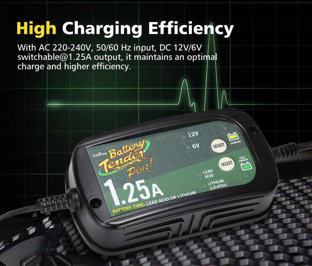 Smart Battery Charger 1.25A 6V/12V Automatic SLA AGM Car Truck Boat Motorcycle - Sunyee