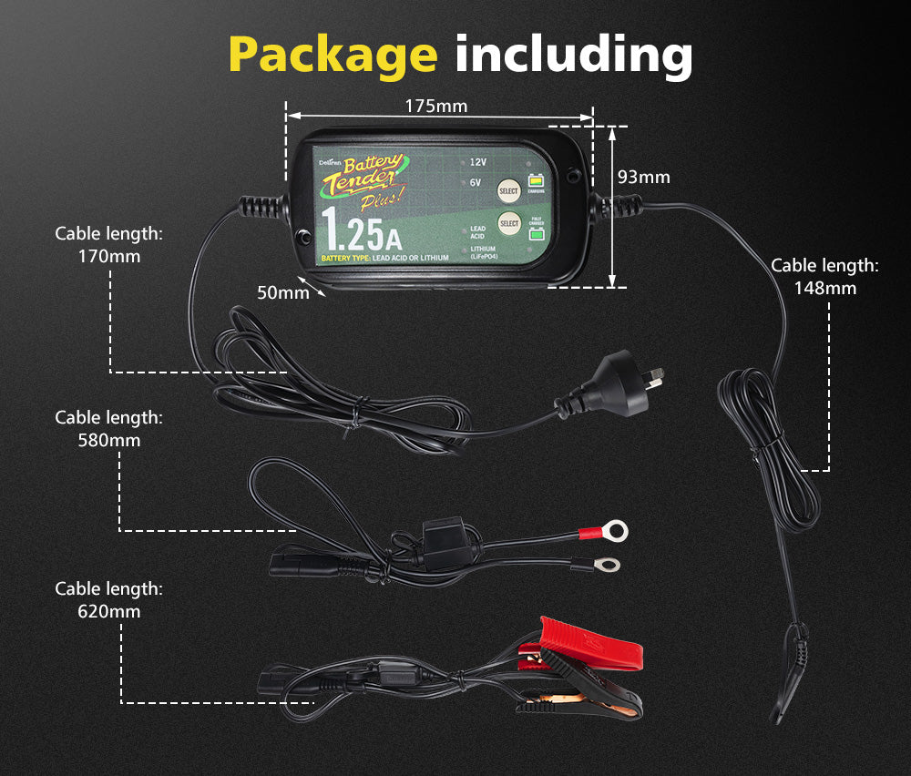 Smart Battery Charger 1.25A 6V/12V Automatic SLA AGM Car Truck Boat Motorcycle - Sunyee