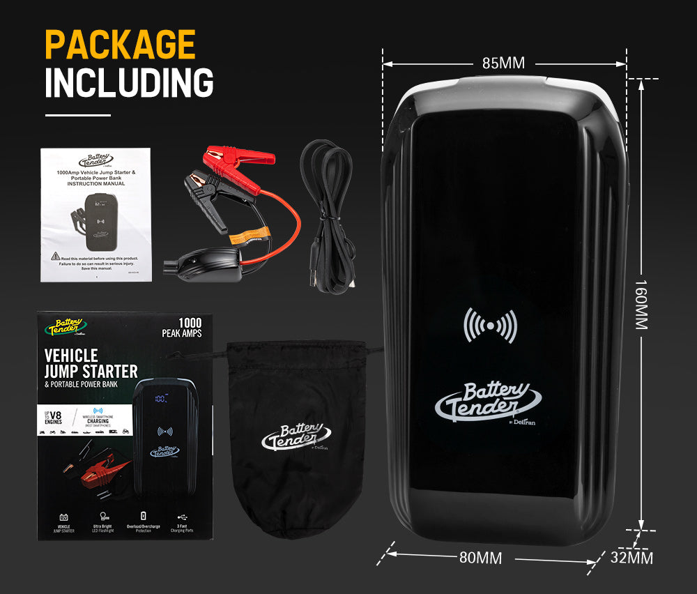 1000 Amp Jump Starter 8000mAh Power Bank W/ Qi Charger - Sunyee