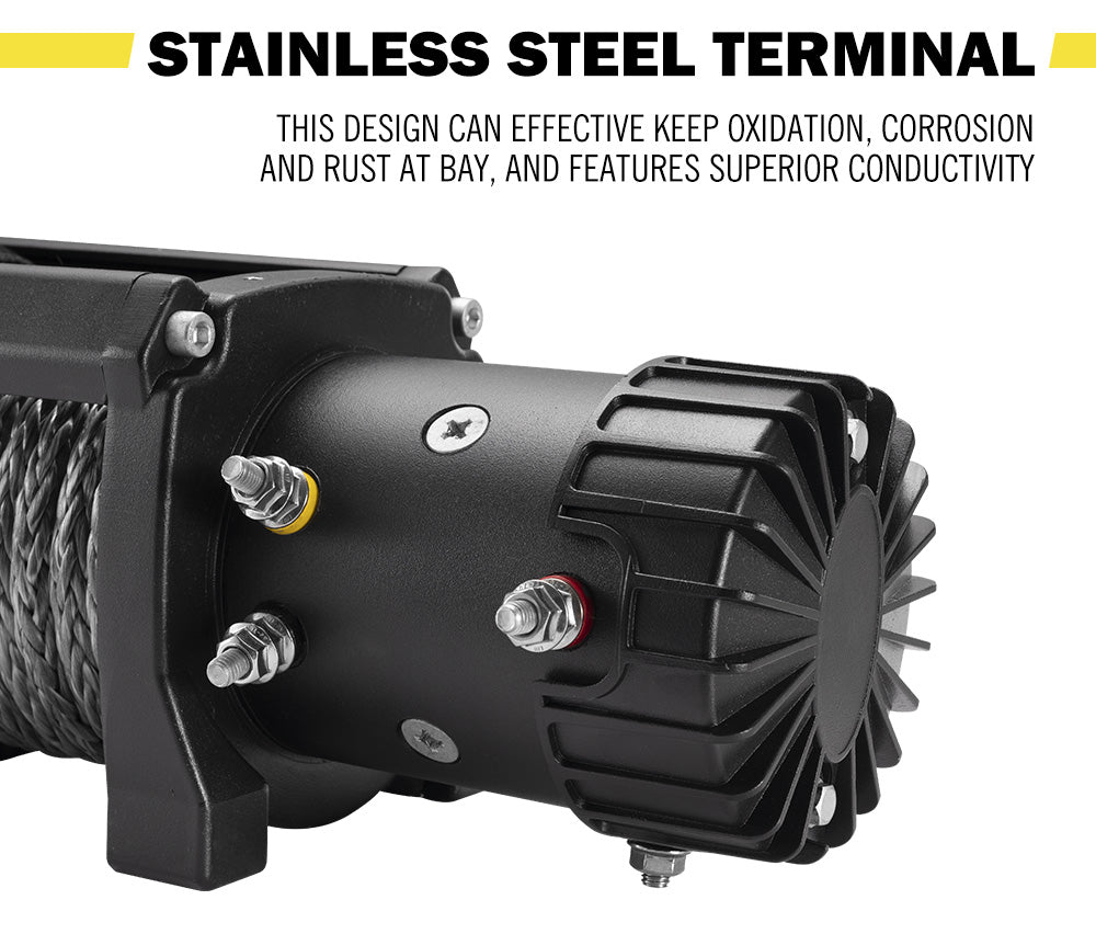 Tungsten 12V 12000lbs Electric Winch Synthetic Rope Wireless Remote Recovery - Sunyee