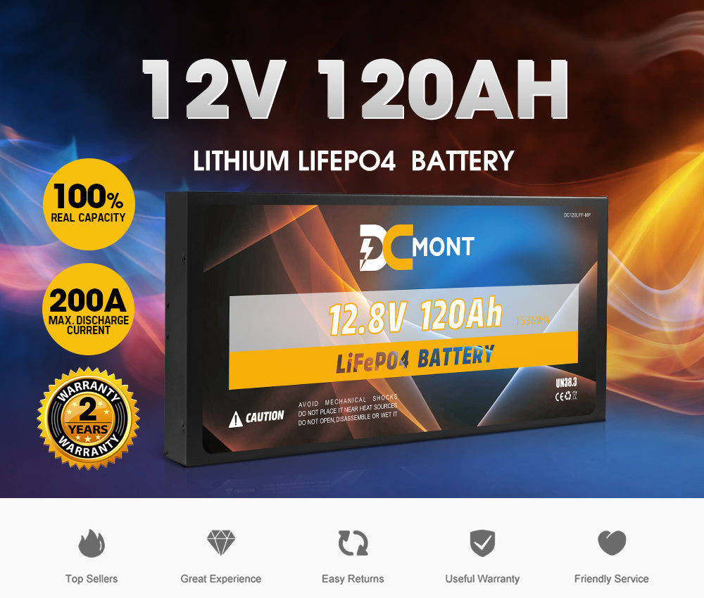 DC MONT 12V 120Ah Slimline Lithium Battery LiFePO4 Phosphate Deep Cycle Charger - Sunyee
