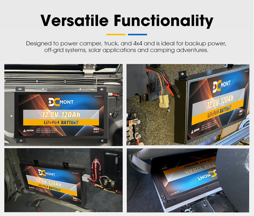 DC MONT 12V 120Ah Slimline Lithium Battery LiFePO4 Phosphate Deep Cycle Charger - Sunyee