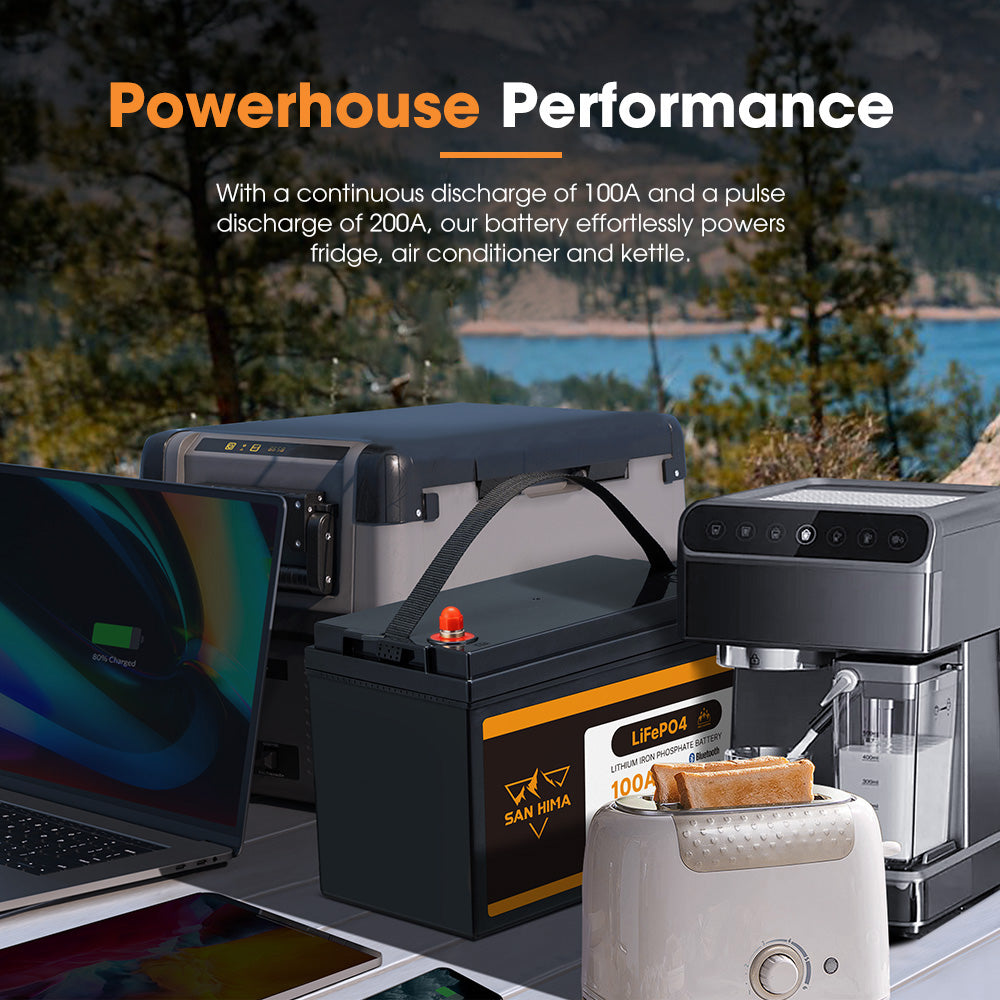 San Hima 12V 100Ah Lithium Iron Phosphate Battery LiFePO4 w/ Bluetooth & Self-heating Function - Sunyee