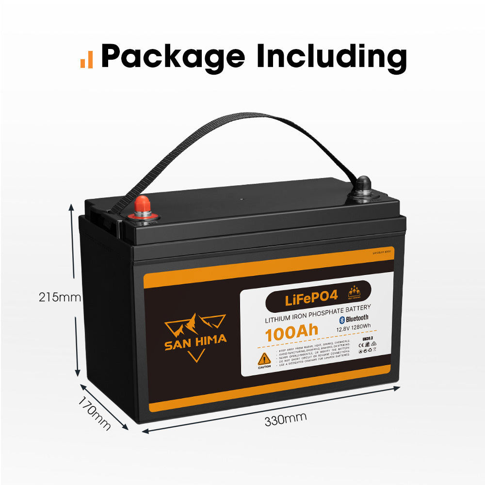 San Hima 12V 100Ah Lithium Iron Phosphate Battery LiFePO4 w/ Bluetooth & Self-heating Function - Sunyee