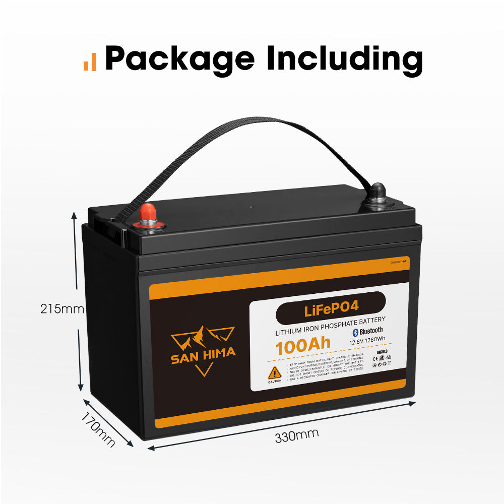 San Hima 12V 100Ah Lithium Iron Phosphate Battery LiFePO4 w/ Bluetooth Built-in BMS - Sunyee