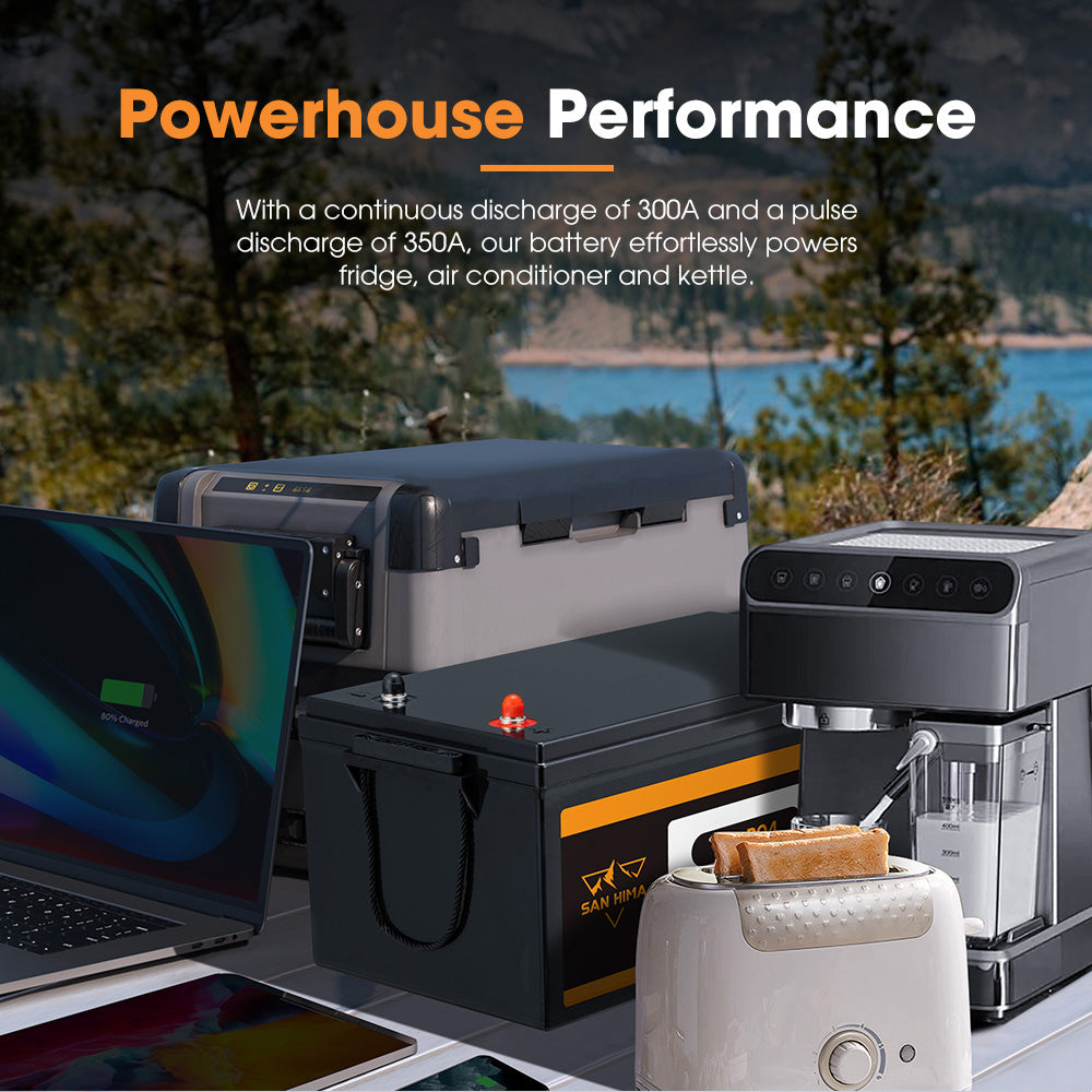 San Hima 12V 300Ah Lithium Iron Phosphate Battery LiFePO4 w/ Bluetooth Built-in BMS - Sunyee