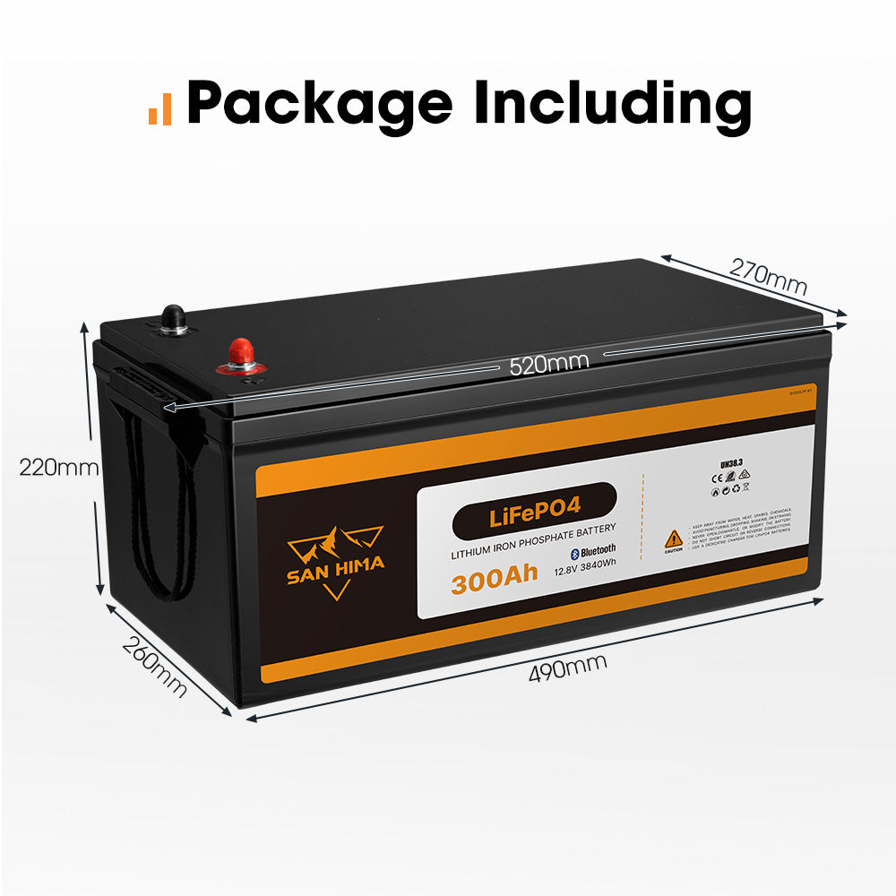 San Hima 12V 300Ah Lithium Iron Phosphate Battery LiFePO4 w/ Bluetooth Built-in BMS - Sunyee