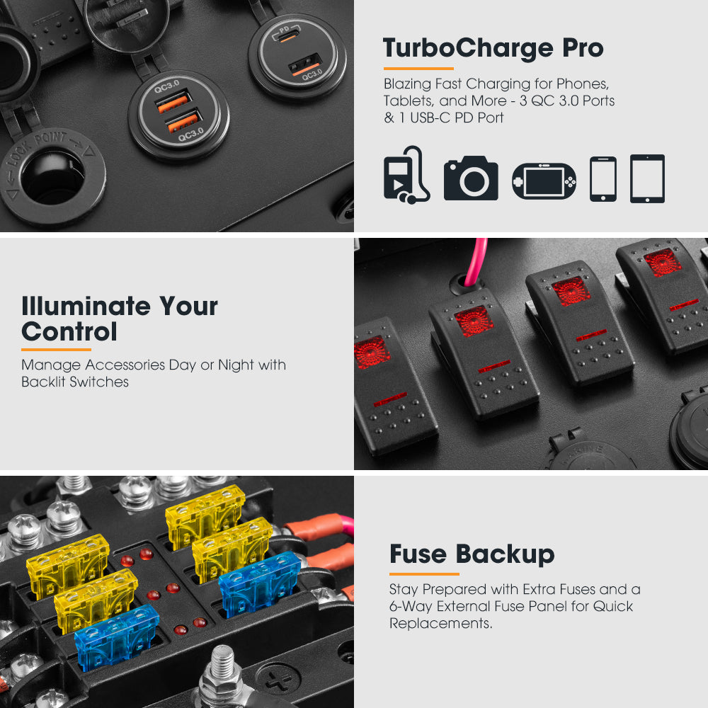 San Hima 12V Control Box 25A DCDC Charger with Fuse 4 USB port Car Boat 4WD - Sunyee