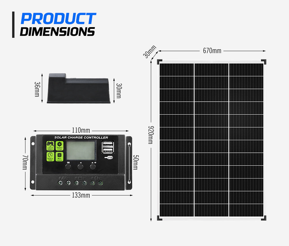 130W Solar Panel Kit Mono Generator Caravan Camping Power Battery Charging 12V - Sunyee