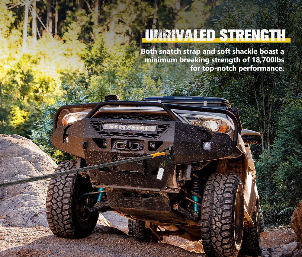 Bunker Indust Kinetic Recovery Rope 8,482kg 6m Snatch Strap Soft Shackle - Sunyee