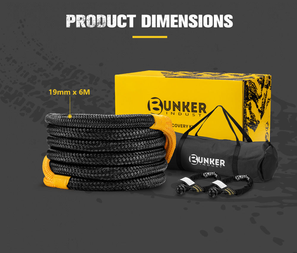 Bunker Indust Kinetic Recovery Rope 8,482kg 6m Snatch Strap Soft Shackle - Sunyee