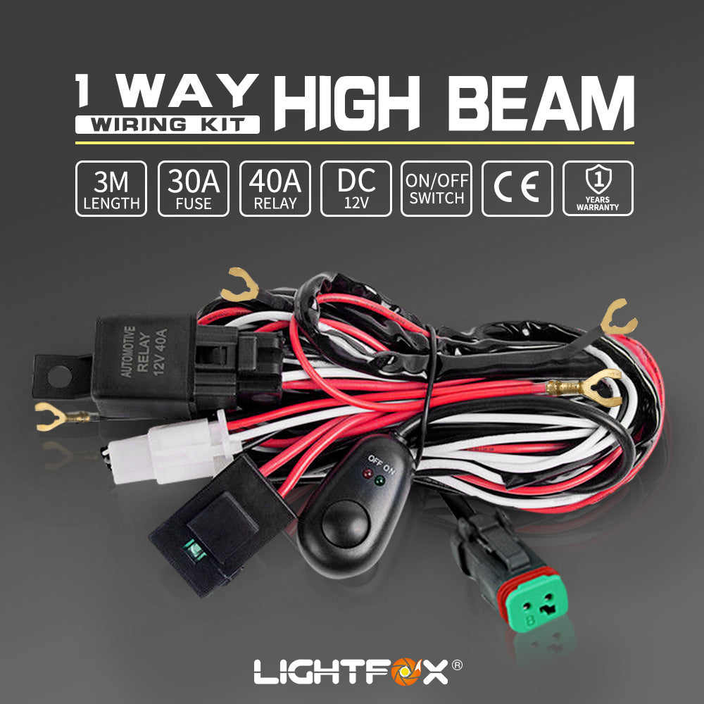 1 way High Beam Wiring Loom Harness Kit LED Light Bar 12V 30A Plug And Play 3M - Sunyee