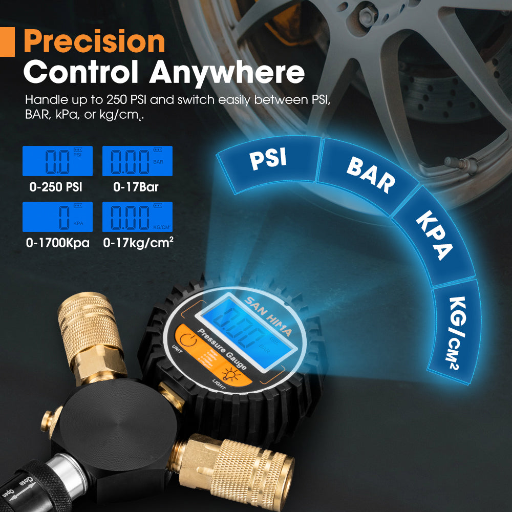 San Hima 2-Way Digital Tyre Inflator 250 PSI Car Air Compressor Tire Gauge Hose - Sunyee