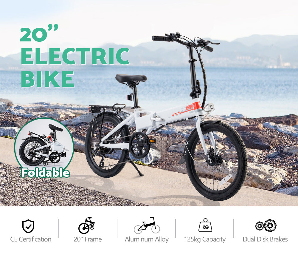 Carpat 20 inch Folding Electric Bike Bicycle White - Sunyee