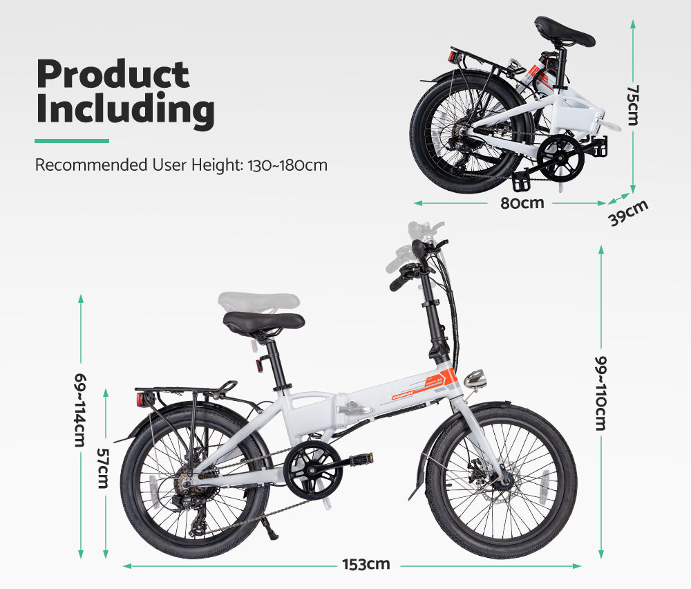 Carpat 20 inch Folding Electric Bike Bicycle White - Sunyee