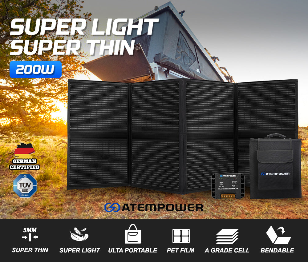 Atem Power 12V 200W Folding Solar Panel Blanket Mat Completed Kit Camping Power - Sunyee