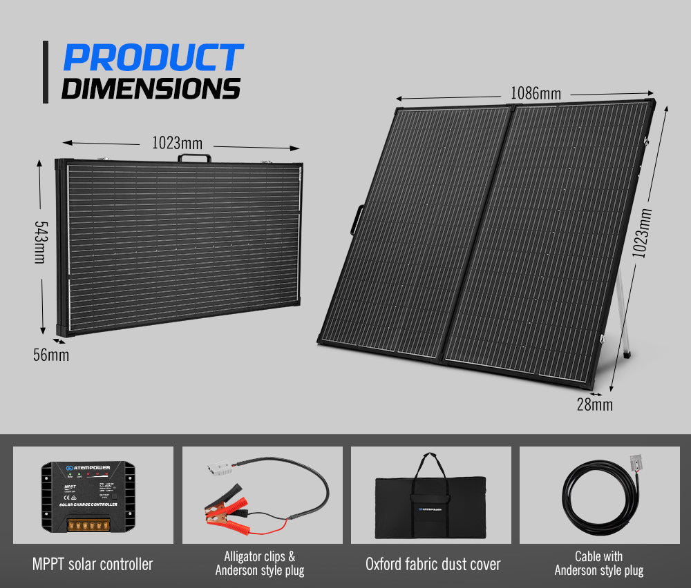 Atem Power 200W 12V Folding Solar Panel Kit Mono Caravan Camping Power Charge - Sunyee