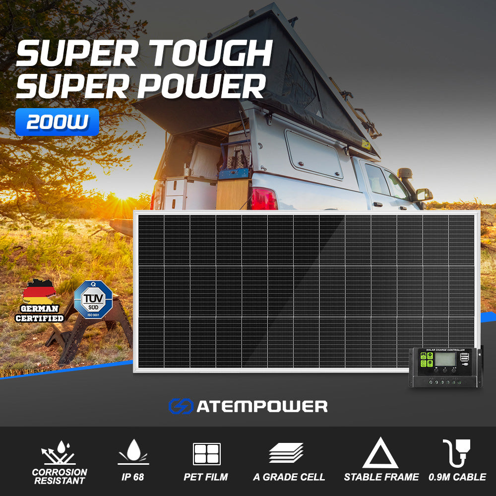 12V 200W Solar Panel Kit Mono Fixed Caravan Camping Power Battery Charging - Sunyee