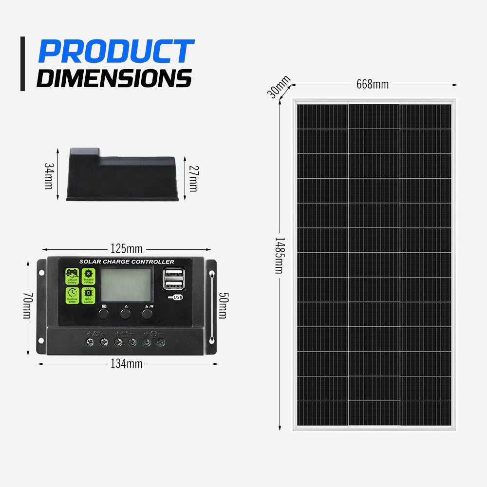 12V 200W Solar Panel Kit Mono Fixed Caravan Camping Power Battery Charging - Sunyee