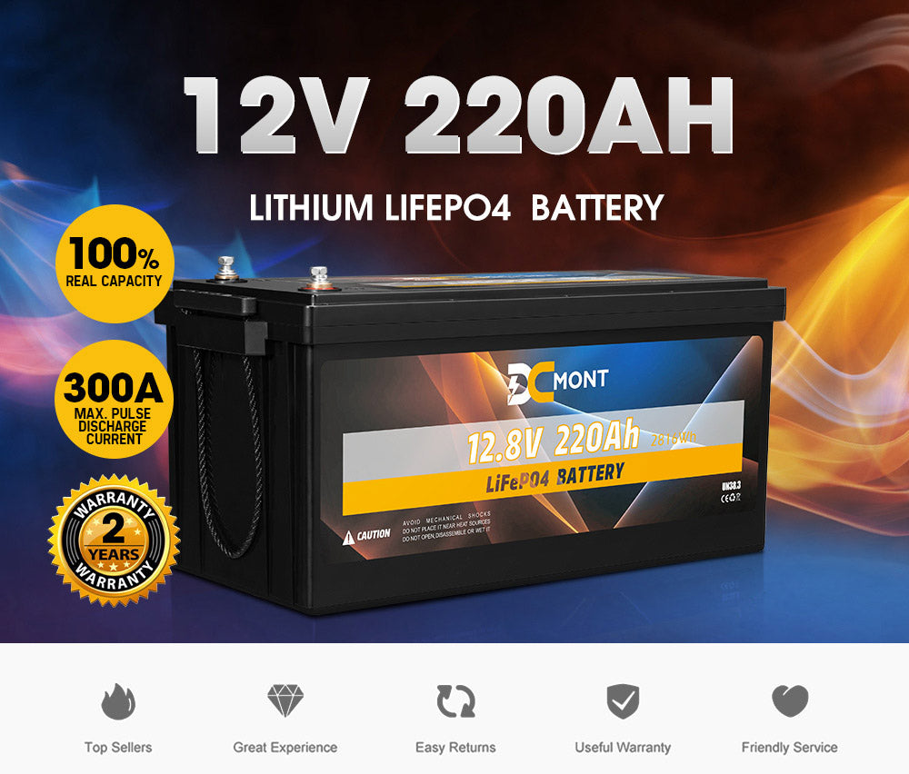 DC MONT 12V 220Ah Lithium Battery LiFePO4 Phosphate Deep Cycle Rechargeable - Sunyee