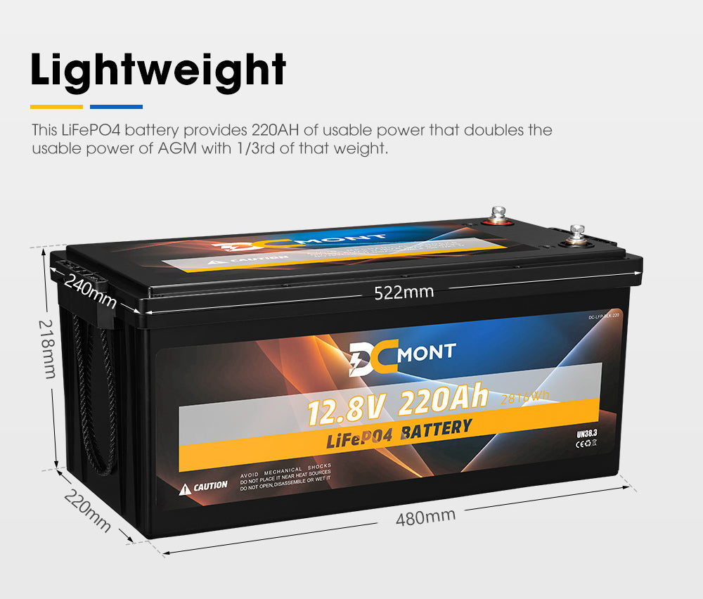 DC MONT 12V 220Ah Lithium Battery LiFePO4 Phosphate Deep Cycle Rechargeable - Sunyee