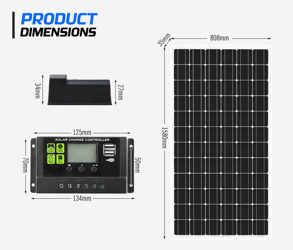250W 12V Solar Panel Kit Mono Fixed Camping Caravan Boat Power Battery Charging - Sunyee