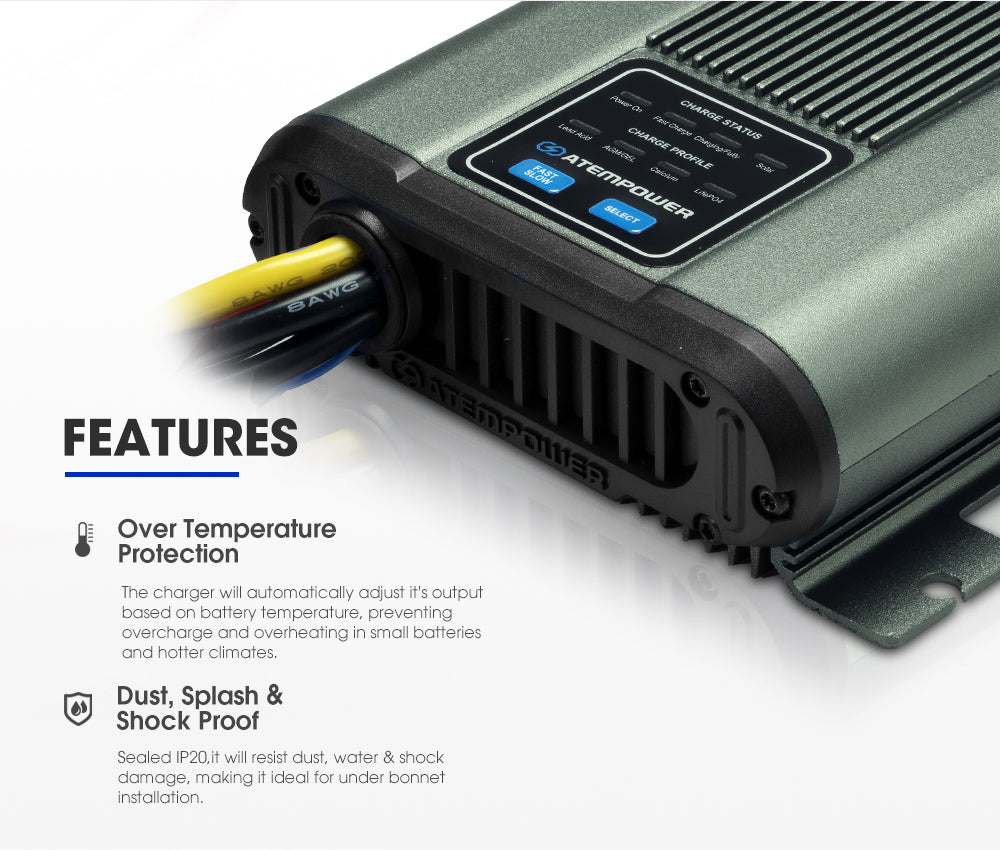 Atem Power 12V 25A DC to DC Battery Charger MPPT Dual Battery System with Battery Box - Sunyee
