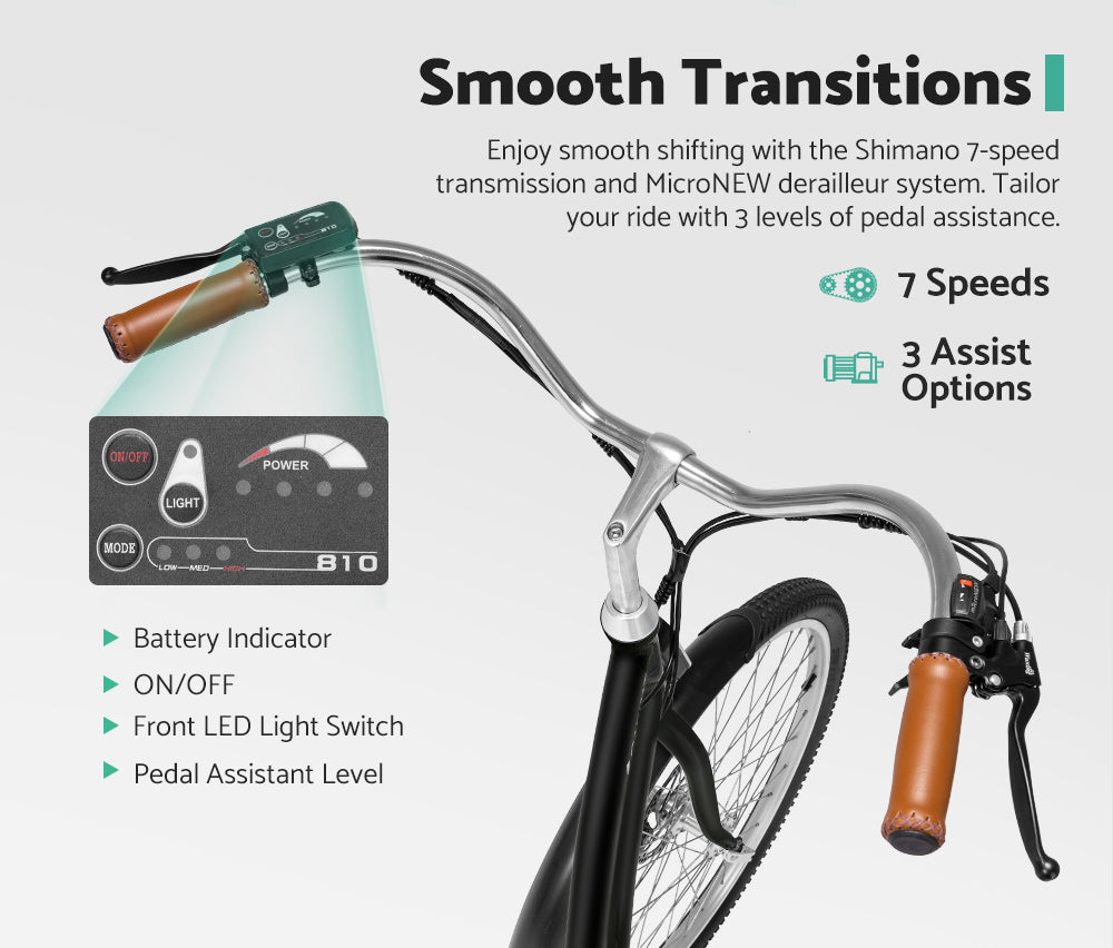 Carpat 26 inch Beach Cruiser Electric Bike Black - Sunyee