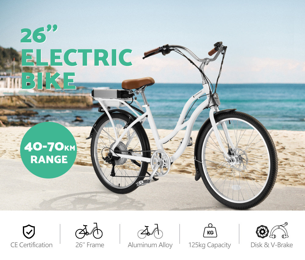 Carpat 26 inch Beach Cruiser Electric Bike White - Sunyee