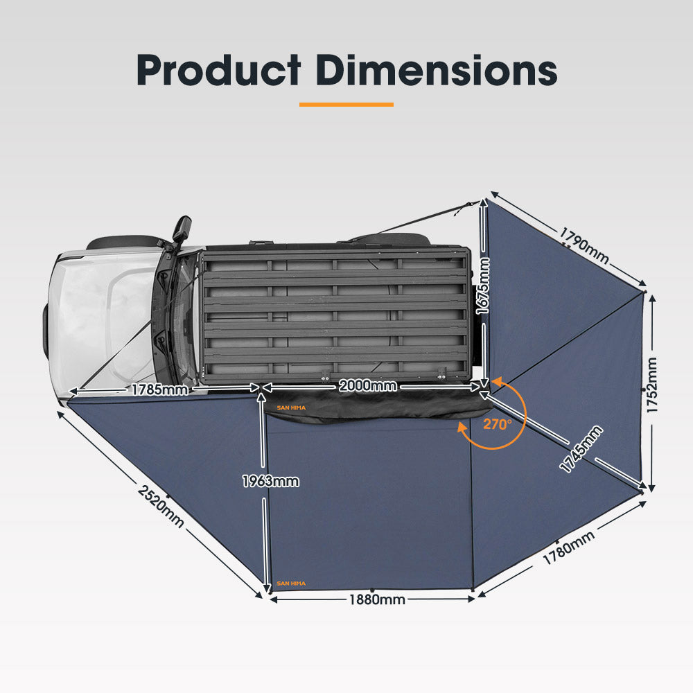 San Hima 270 Degree Free-Standing Awning-Passenger Side 600D Oxford UPF50+ 4X4 - Sunyee