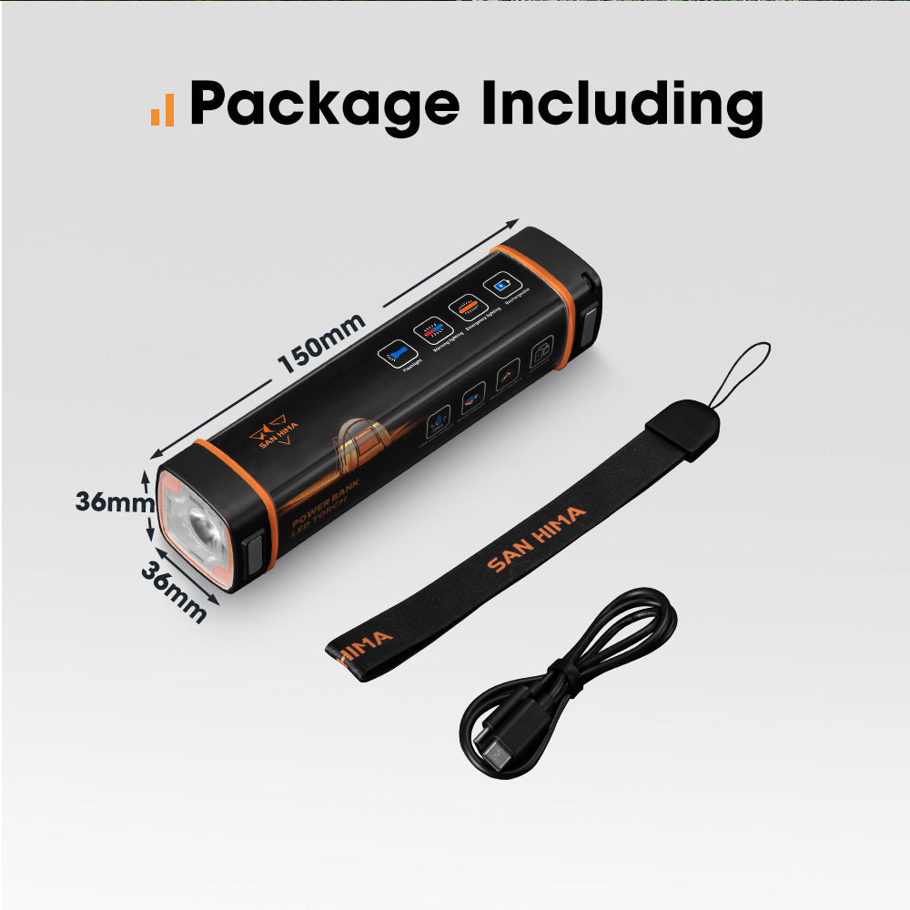 San Hima LED Torch Light Power Bank Flashlight Lithium USB Rechargeable - Sunyee