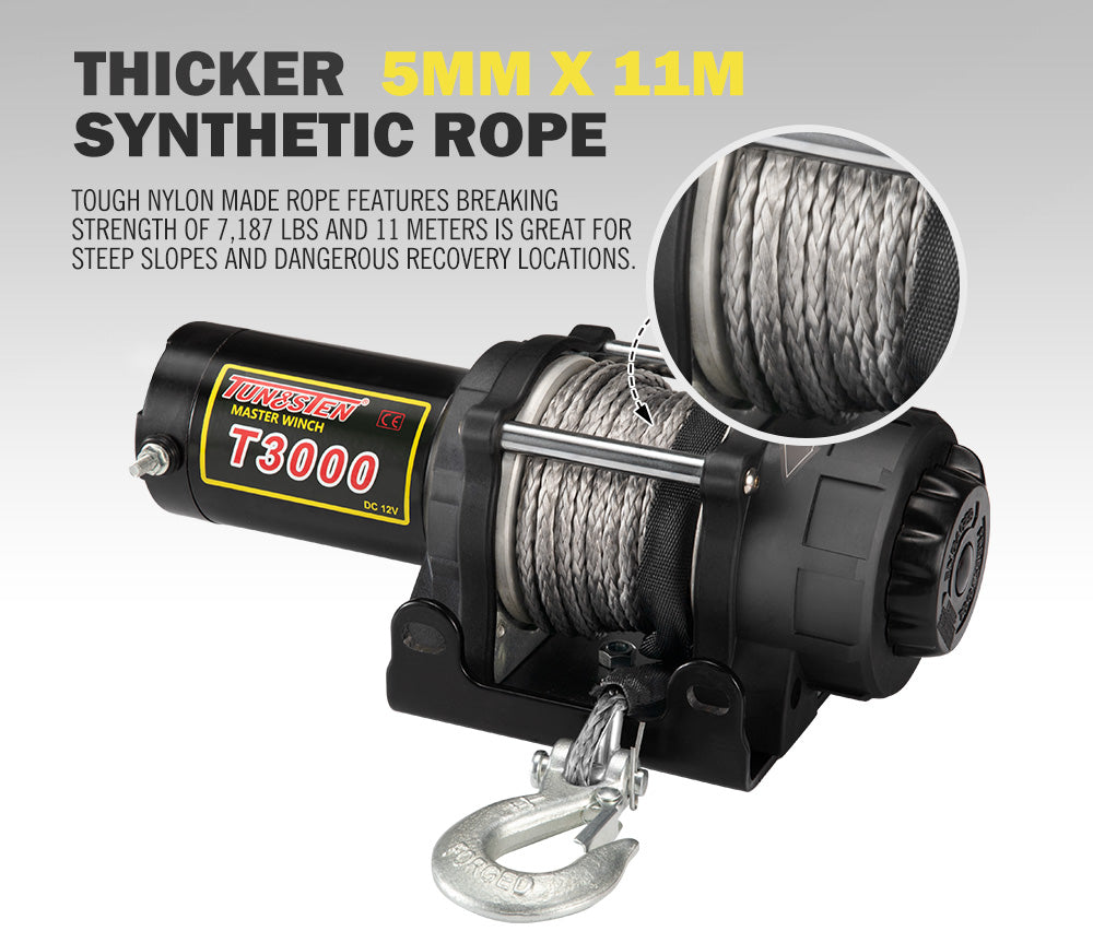12V Electric Winch Wireless 3000LBS / 1361KG Synthetic Rope 12V ATV UTV 4WD Boat - Sunyee