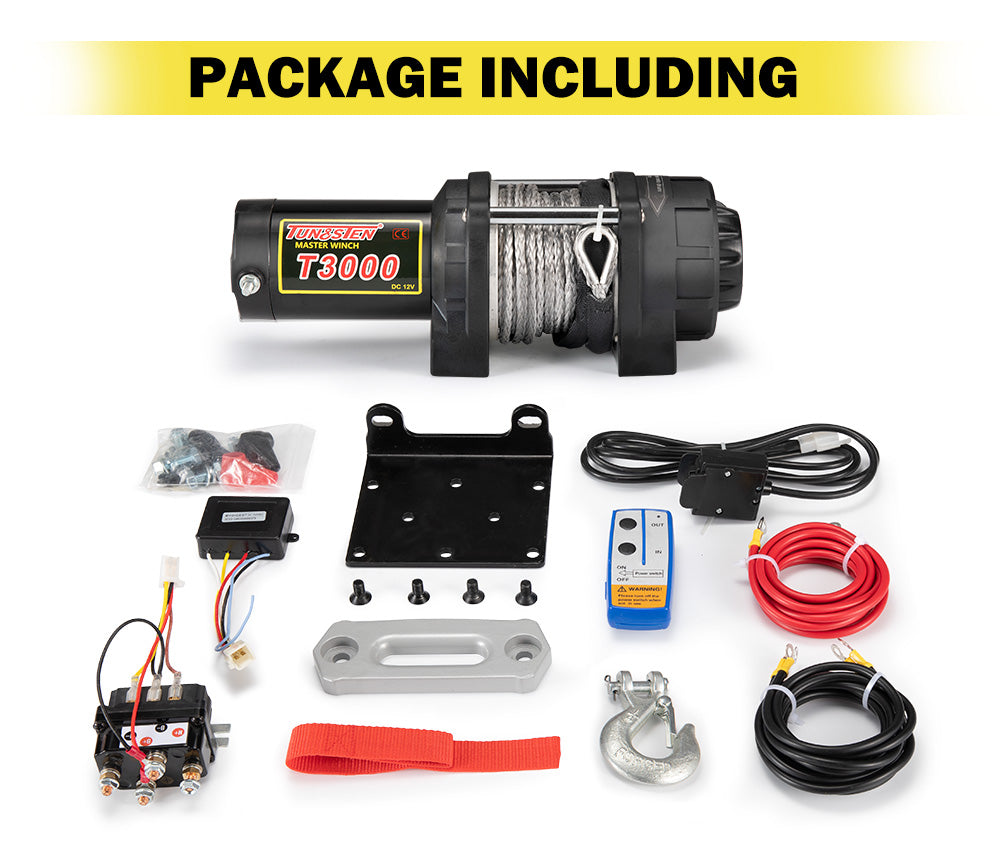 12V Electric Winch Wireless 3000LBS / 1361KG Synthetic Rope 12V ATV UTV 4WD Boat - Sunyee