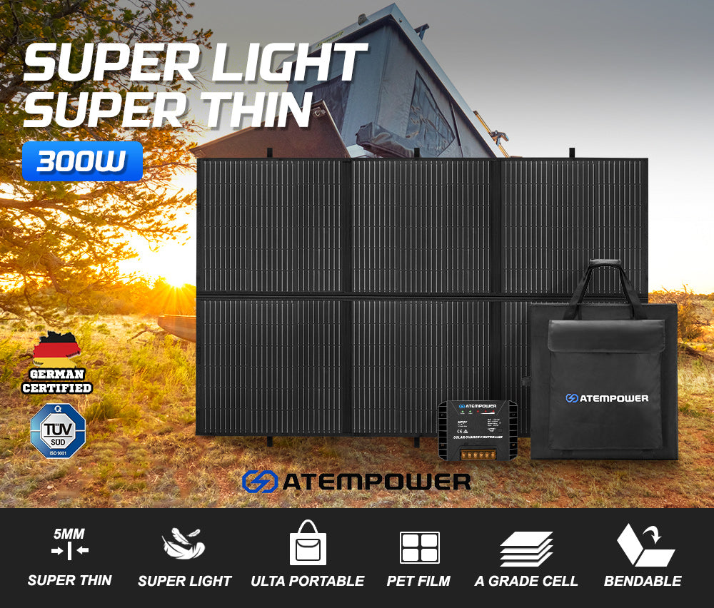 Atem Power 12V 300W Folding Solar Mat Flexible Blanket Solar Panel Kit Camping Charger - Sunyee