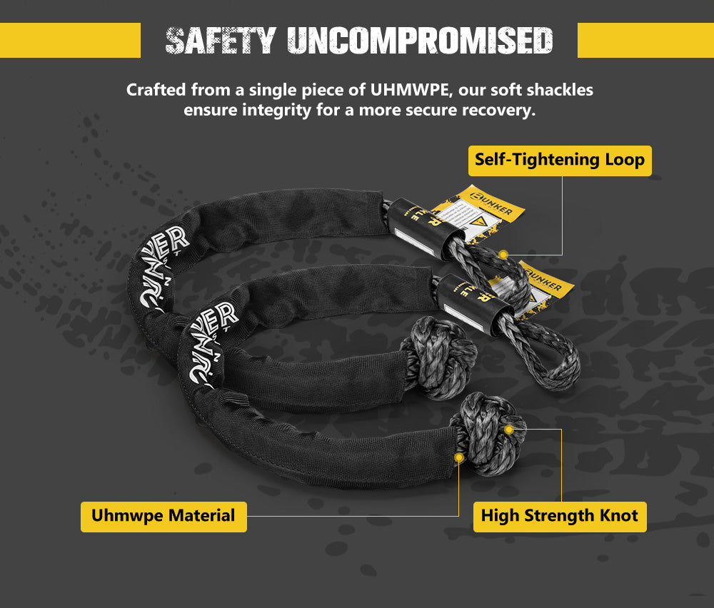 Bunker Indust Kinetic Recovery Rope 9M 15,422kg Snatch Strap Soft Shackle - Sunyee