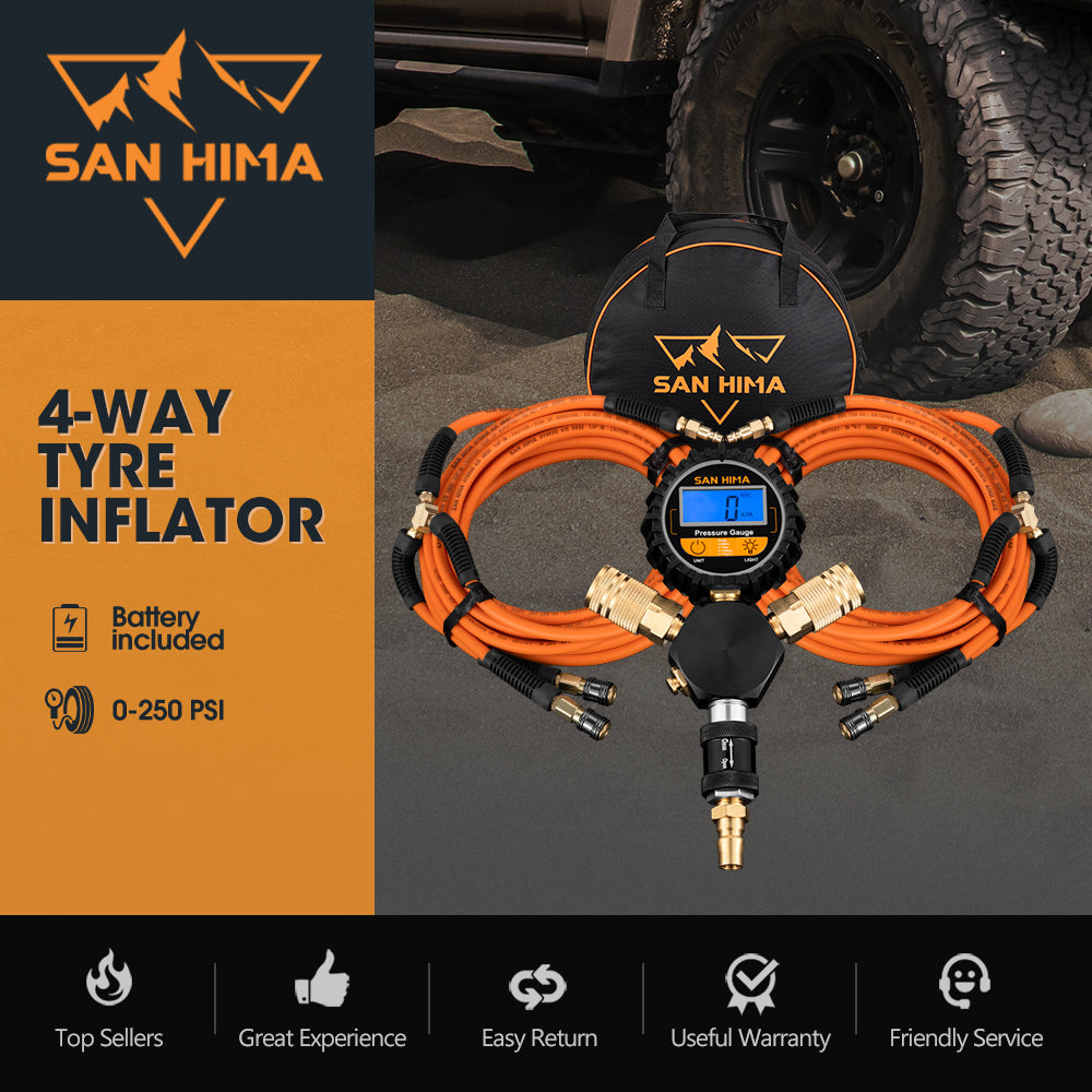 San Hima 4-Way Digital Tyre Inflator 250 PSI Car Air Compressor Tire Gauge Hose - Sunyee