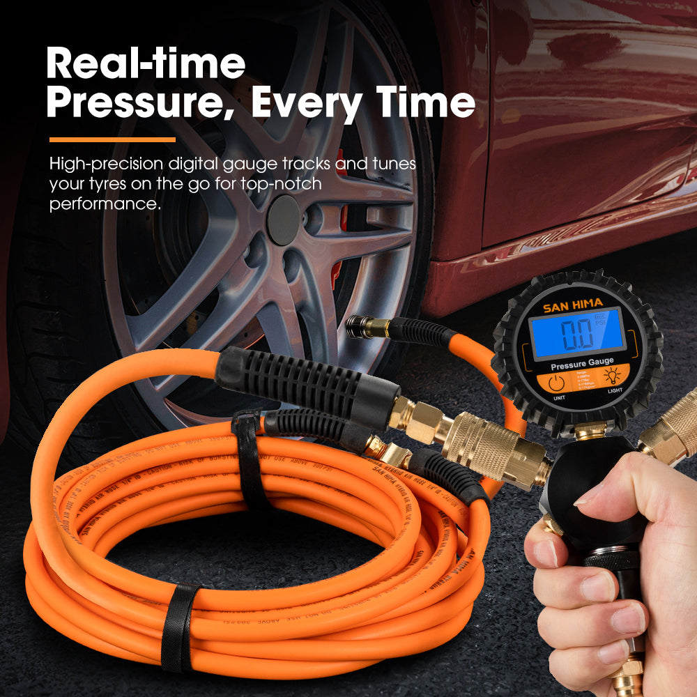 San Hima 4-Way Digital Tyre Inflator 250 PSI Car Air Compressor Tire Gauge Hose - Sunyee