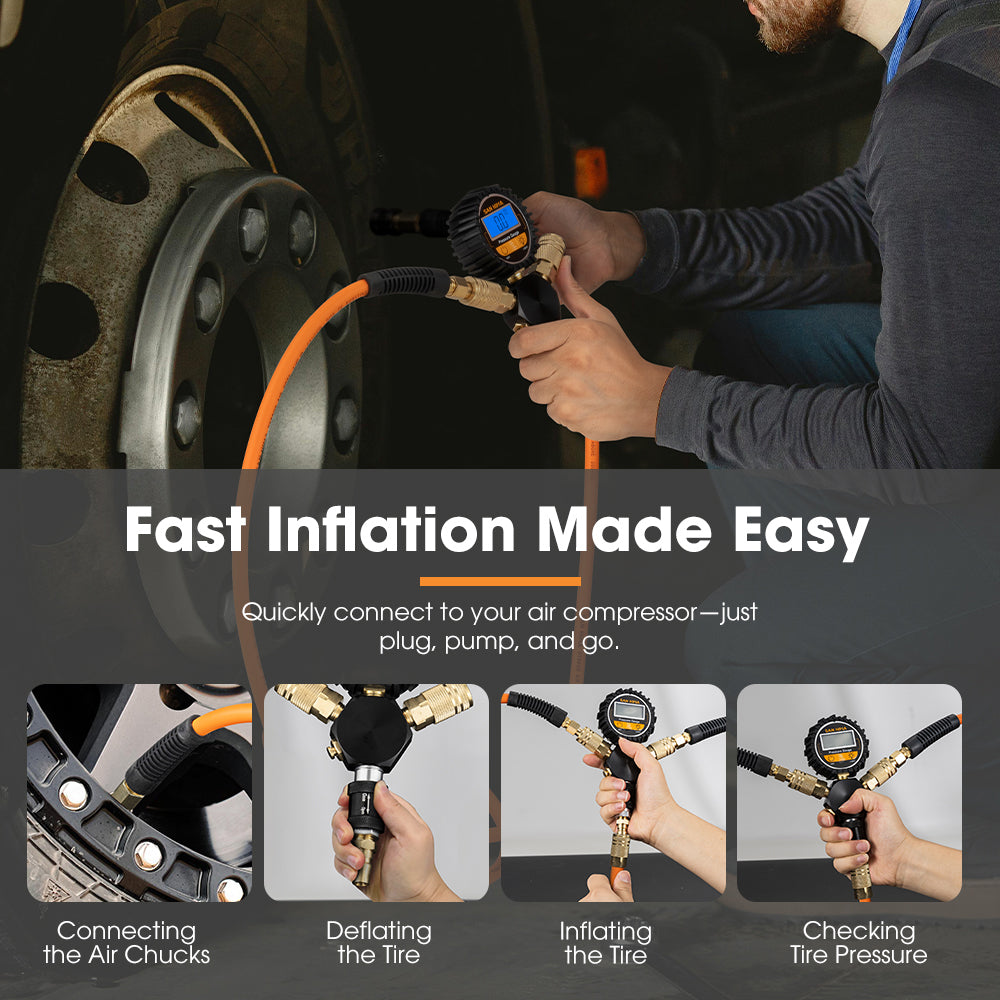 San Hima 4-Way Digital Tyre Inflator 250 PSI Car Air Compressor Tire Gauge Hose - Sunyee