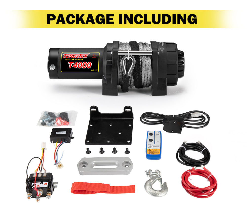 Electric Winch Wireless Synthetic Rope 12V 4000LBS 1812KG ATV 4WD BOAT - Sunyee