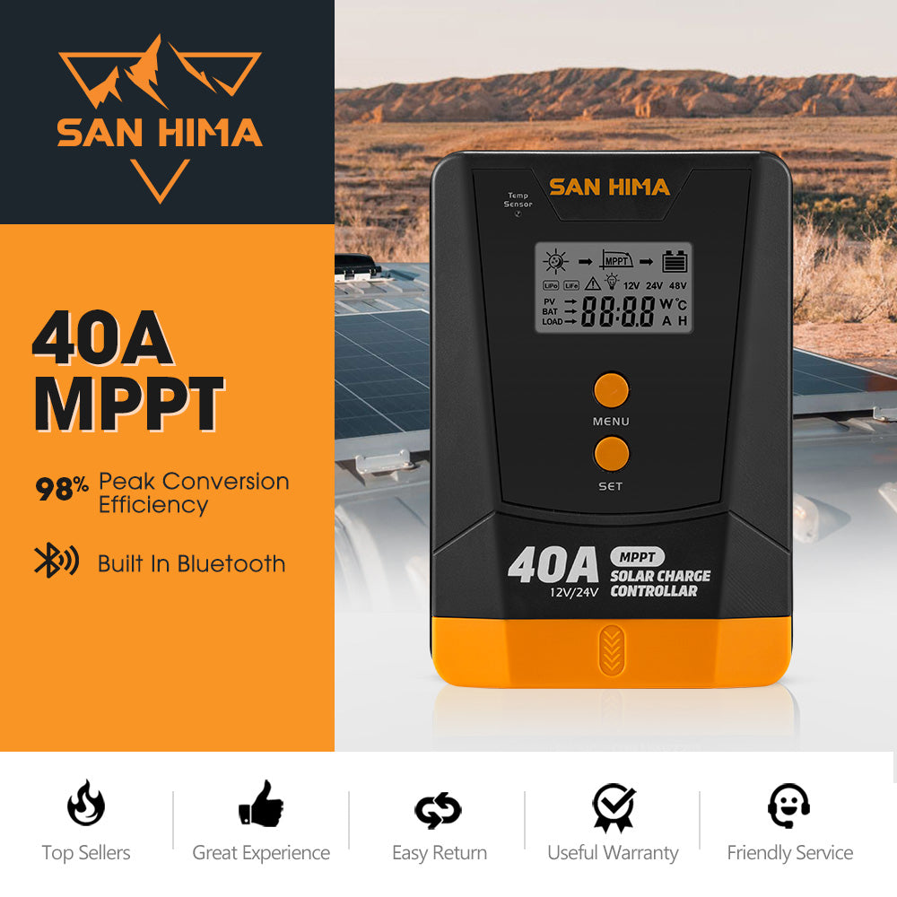San Hima 40A MPPT Solar Charge Controller 12V 24V Inbulit Bluetooth LCD Display - Sunyee