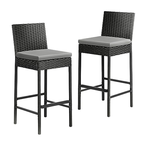 Livsip Outdoor Rattan Bar Stools Patio Dinning Chairs Cafe Garden Furniture 2X - Sunyee