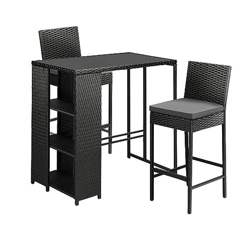 Livsip Outdoor Bar Table Bar Stools Set Patio Furniture Dining Chairs Wicker 3PC - Sunyee