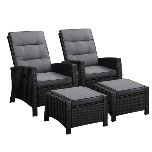 Livsip Recliner Chairs Sun Lounge Outdoor Patio Furniture Wicker Lounger 2X - Sunyee
