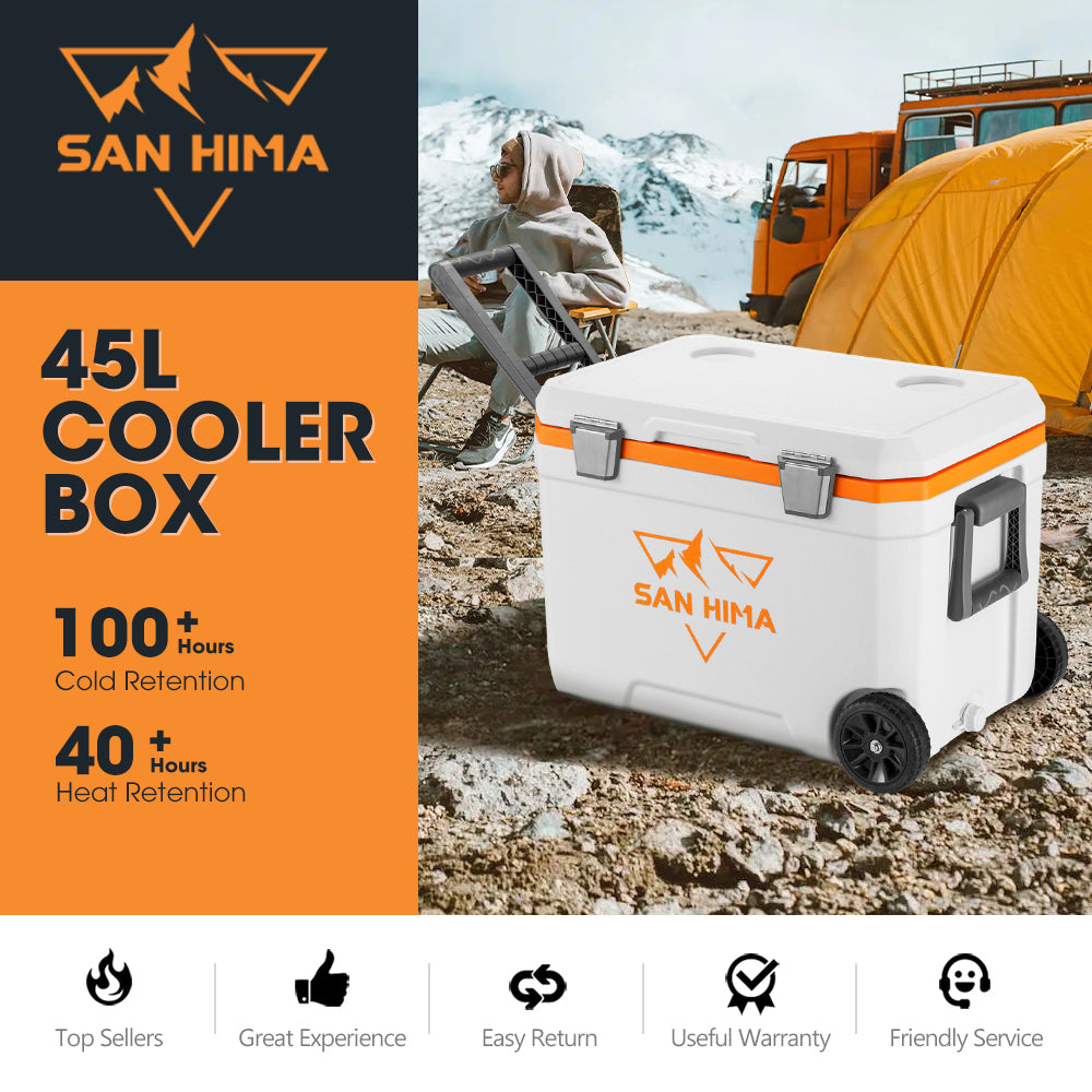 San Hima 45L Cooler Ice Box Portable Trolley For Camping Picnic Heat Retention - Sunyee