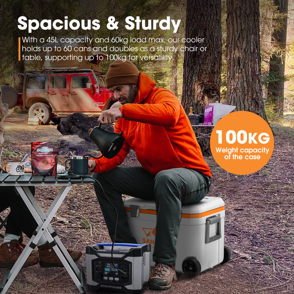 San Hima 45L Cooler Ice Box Portable Trolley For Camping Picnic Heat Retention - Sunyee