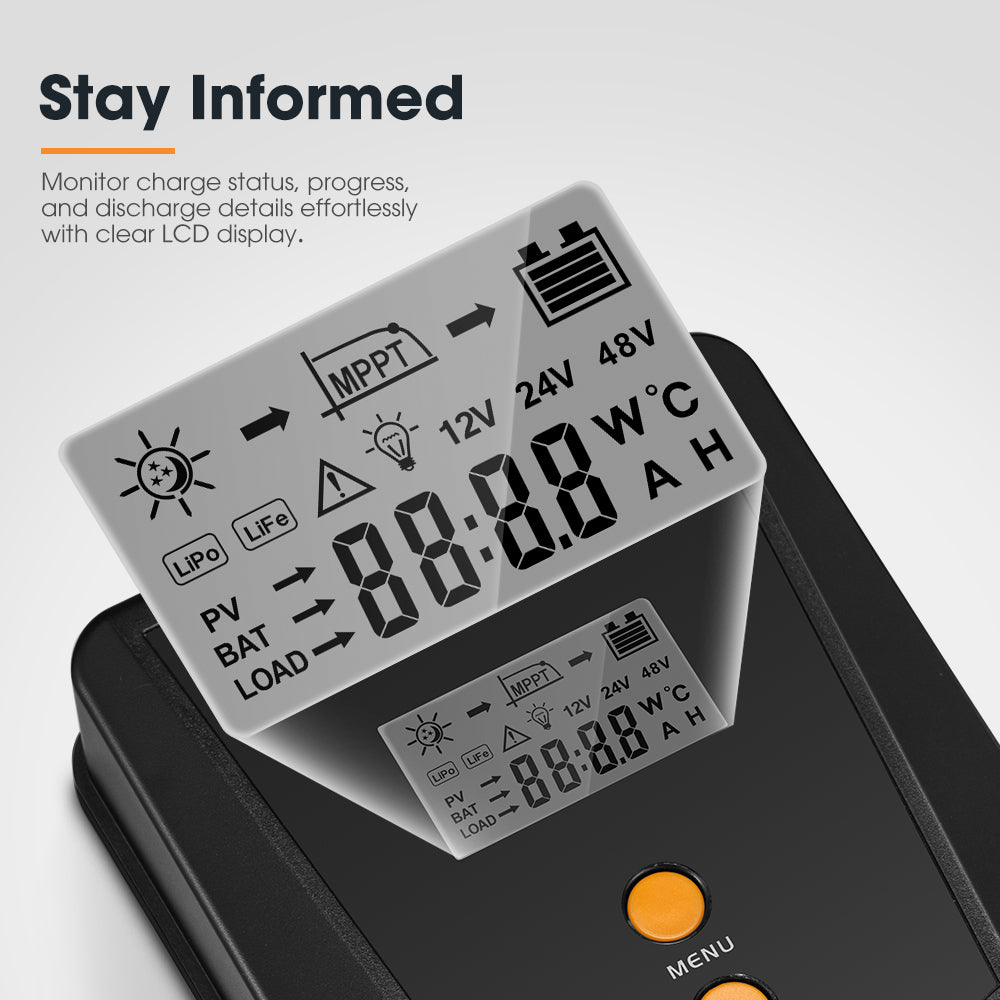 San Hima 60A MPPT Solar Charge Controller 12V 24V Inbulit Bluetooth LCD Display - Sunyee
