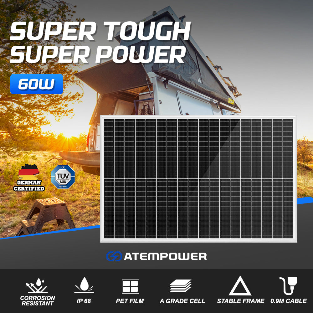 Atem Power 60W Solar Panel 12V Mono Generator Caravan Camping Battery Charging - Sunyee