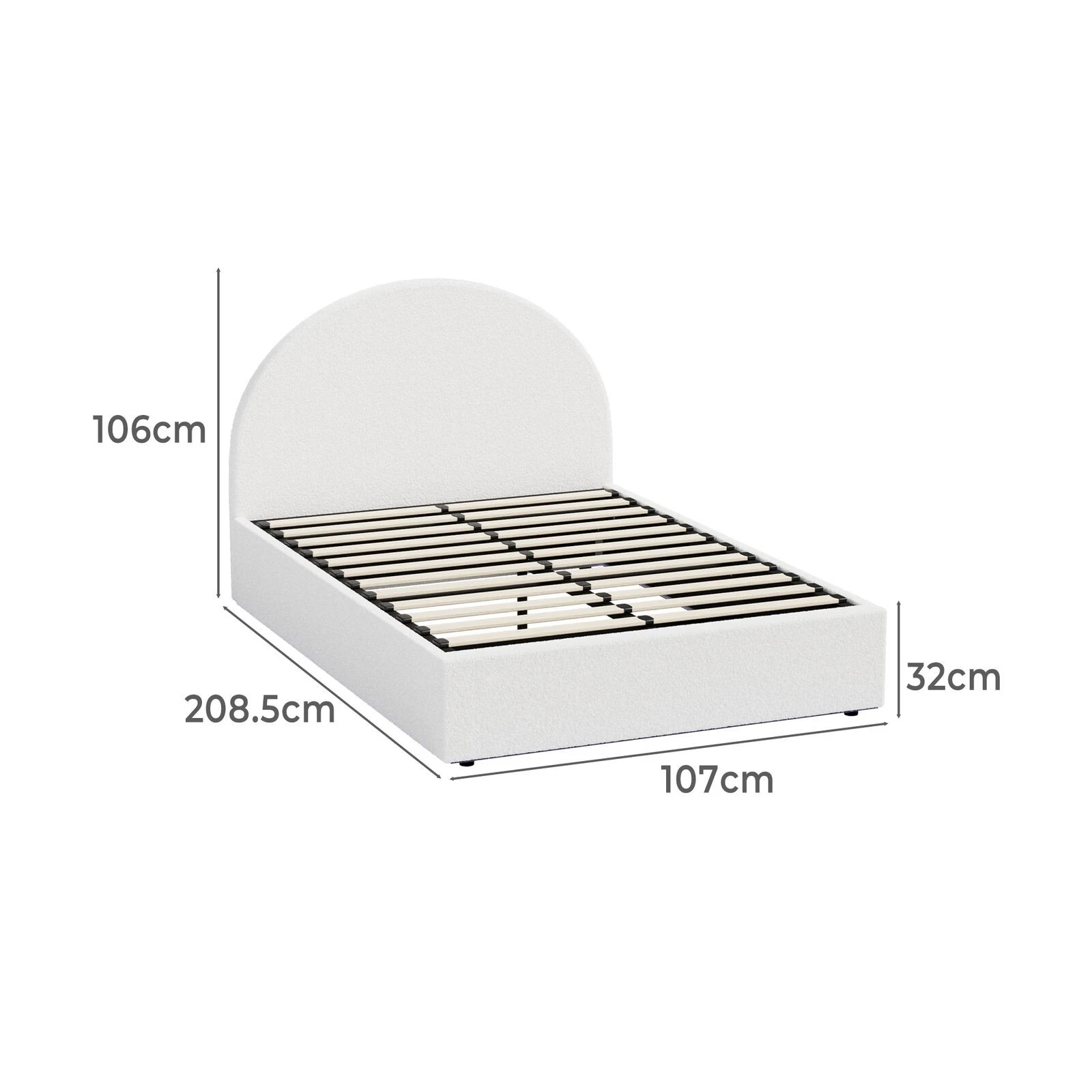 Oikiture Bed Frame King Single Size With Gas Lift Storage Base LED Boucle White