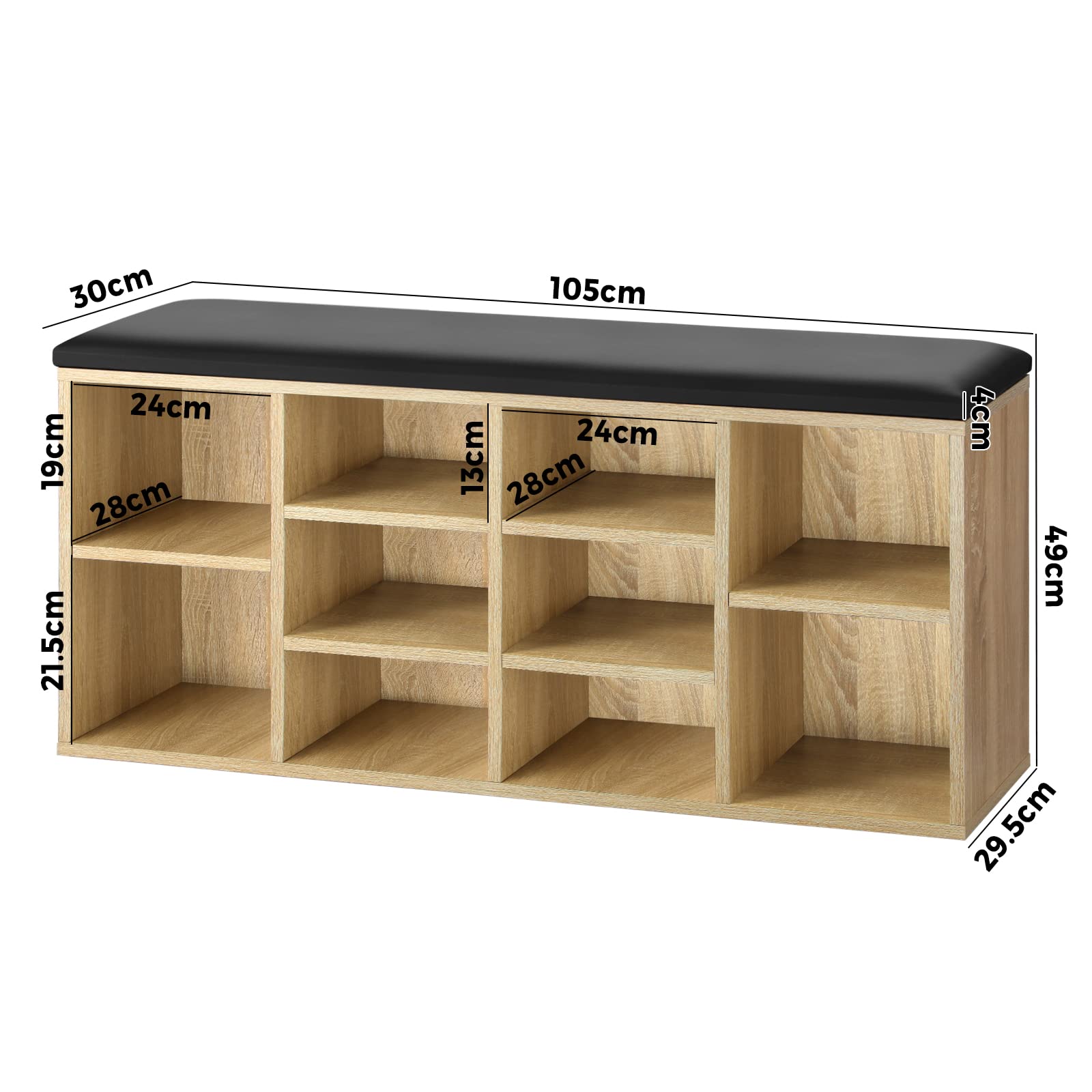 Oikiture Shoe Cabinet Bench Shoe Storage Rack Padded Seat Organiser Cupboard Box - Sunyee