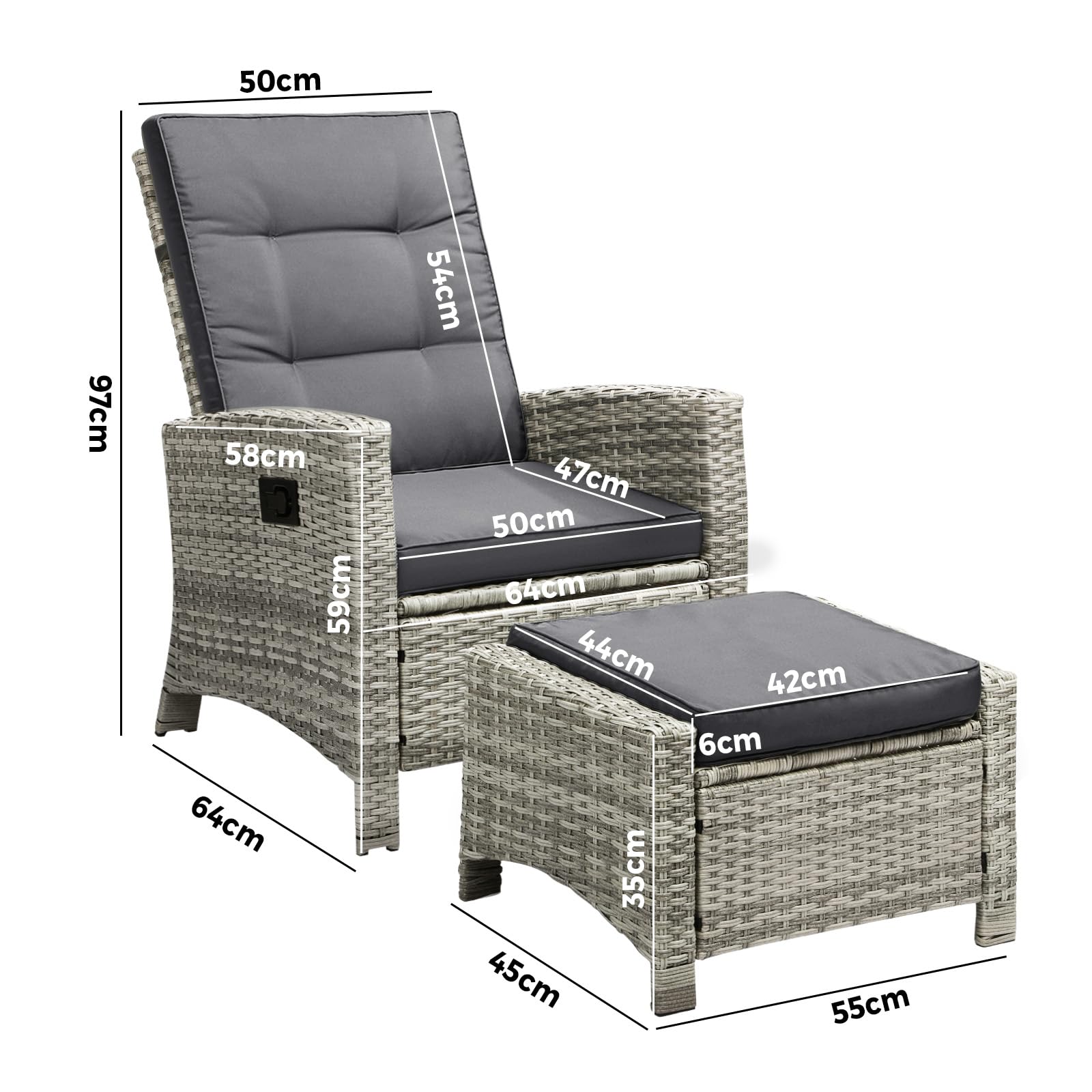 Livsip Recliner Chairs Outdoor Sun Lounger Setting Wicker Sofa Patio Furniture - Sunyee